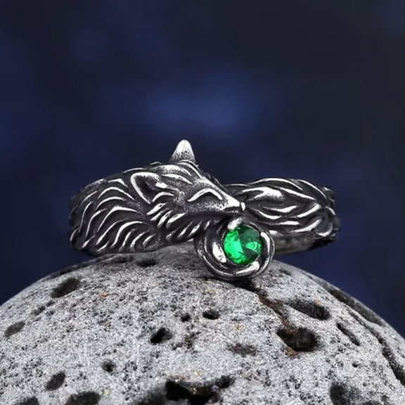 MATROOY Stainless steel Fox Vintage Natural Man's Ring With Stone Biker Punk Jewelry-7