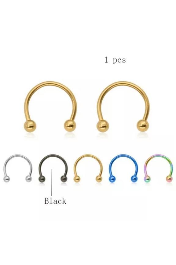 Stainless steel U-shaped Ball Nose Ring Body Piercing Jewelry Lip Hoop Rings-Black-12mm