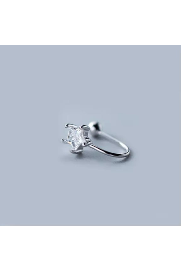 Star Ear Cuff 925 Sterling Silver Non Piercing CZ Clip On SINGLE Earring A1965-Silver - 1 single earring