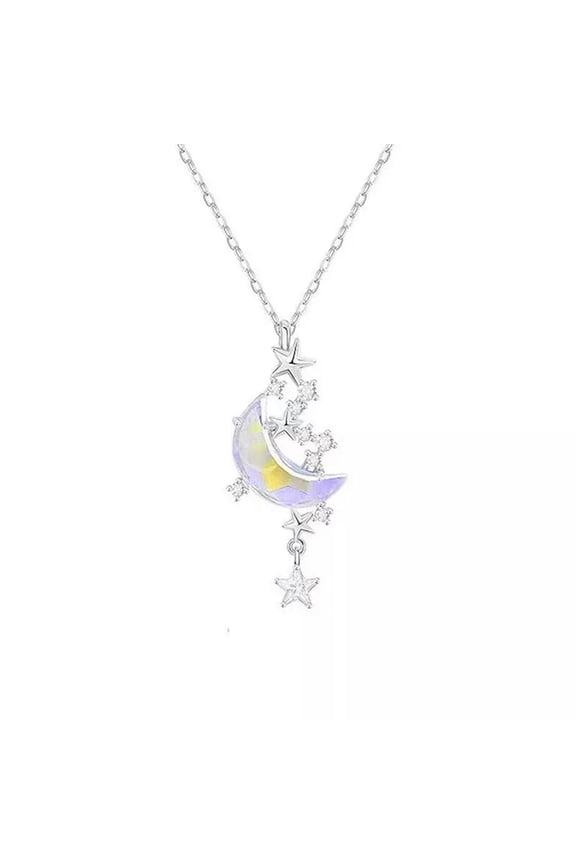 Star Moon Moonstone Titanium Steel Chain Necklace Romantic Pendant Jewelry