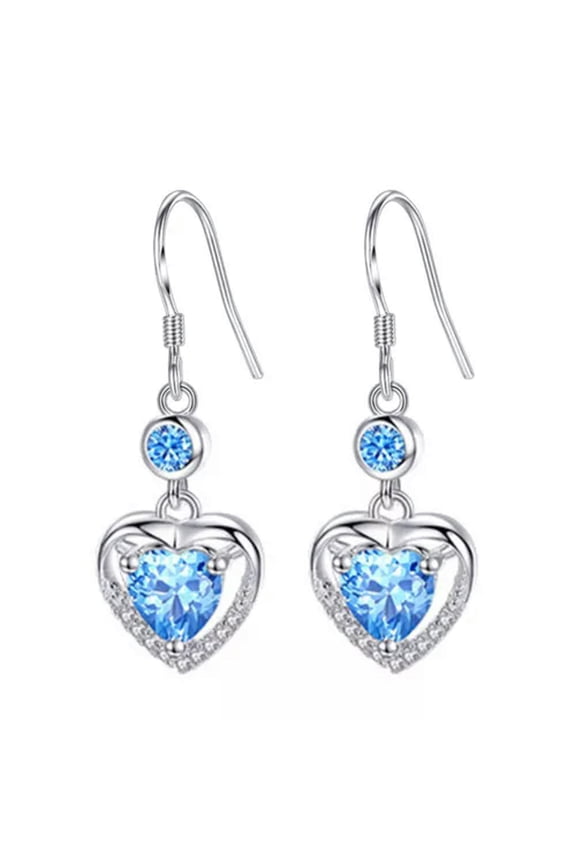 Sterling Silver Love Heart Drop Dangle Hook Earrings Women Jewellery Gift-blue