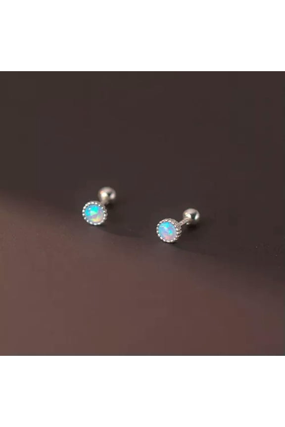 Sterling Silver Solitaire Boho Round Screw Back Helix Tragus Stud Earrings A4076-B - Light Blue