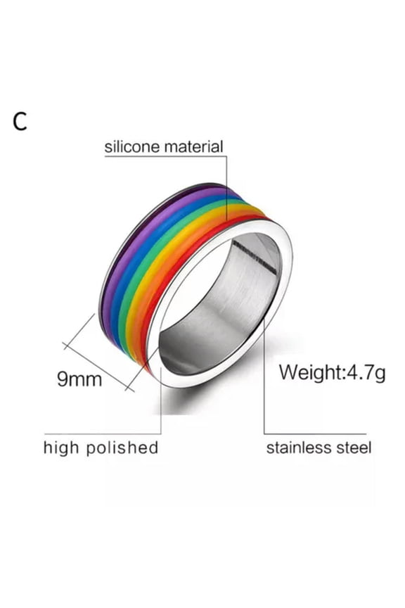 Striped Rainbow Ring Gay Lesbian Men Pride Ring Stainless Steel Band Jewelry US-C-7