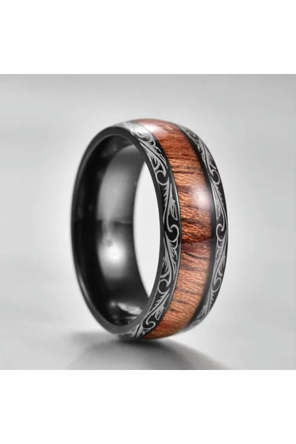 Stylish Black Phoenix Wood Grain Band Ring Stainless Steel Dragon Jewelry Gift/-black-8