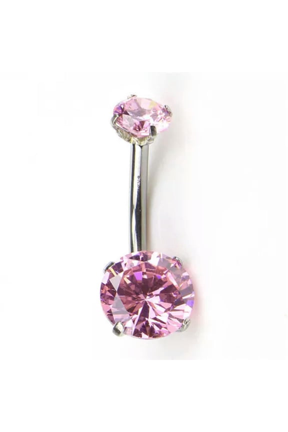 Surgical Steel Navel Rings Crystal Belly Button Ring Bar Piercing Jewelry_yi-Pink