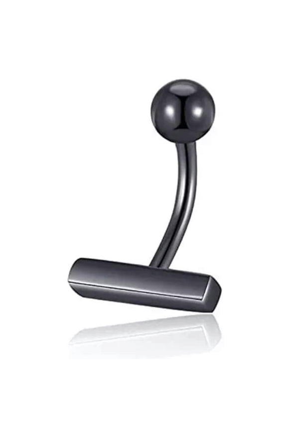 T Straight Belly Navel Ring Simple Body Piercing Beach Button Jewelry Stainless-Black