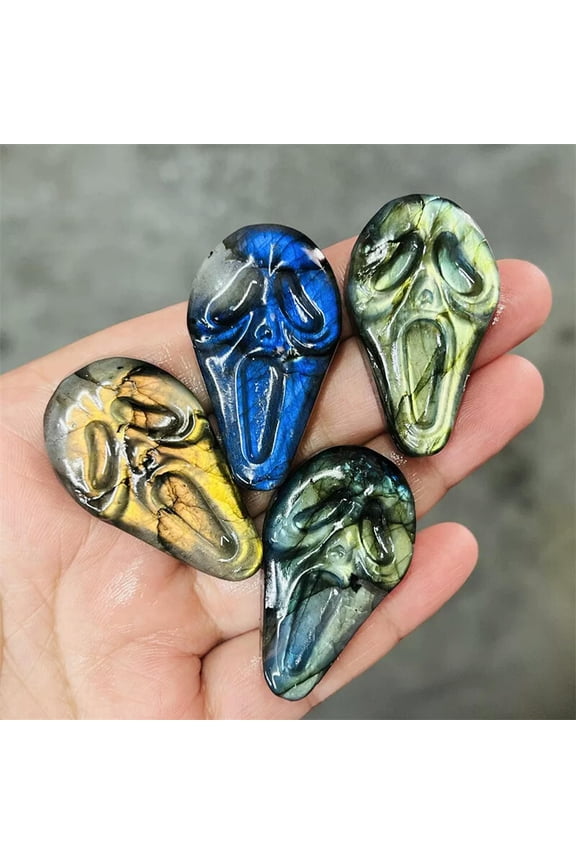 TOP Natural Labradorite Grimace Skull Quartz Crystal Skull Pendant Gem Reiki 1PC