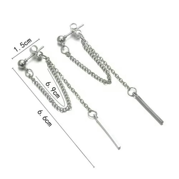 MATROOY Tassel Ear Studs Earrings One Word Ear Studs Ear Studs Jewelry Individual --silver