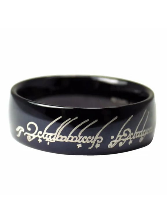 The One Ring Black Tungsten Lord of the Rings Elvish Text Band 8mm Sizes 12-13-12