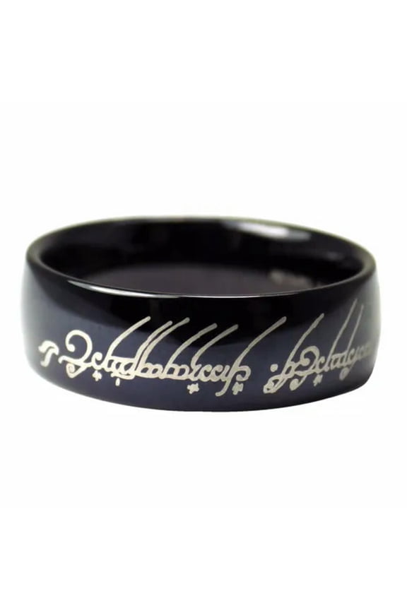 The One Ring Black Tungsten Lord of the Rings Elvish Text Band 8mm Sizes 12-13-12