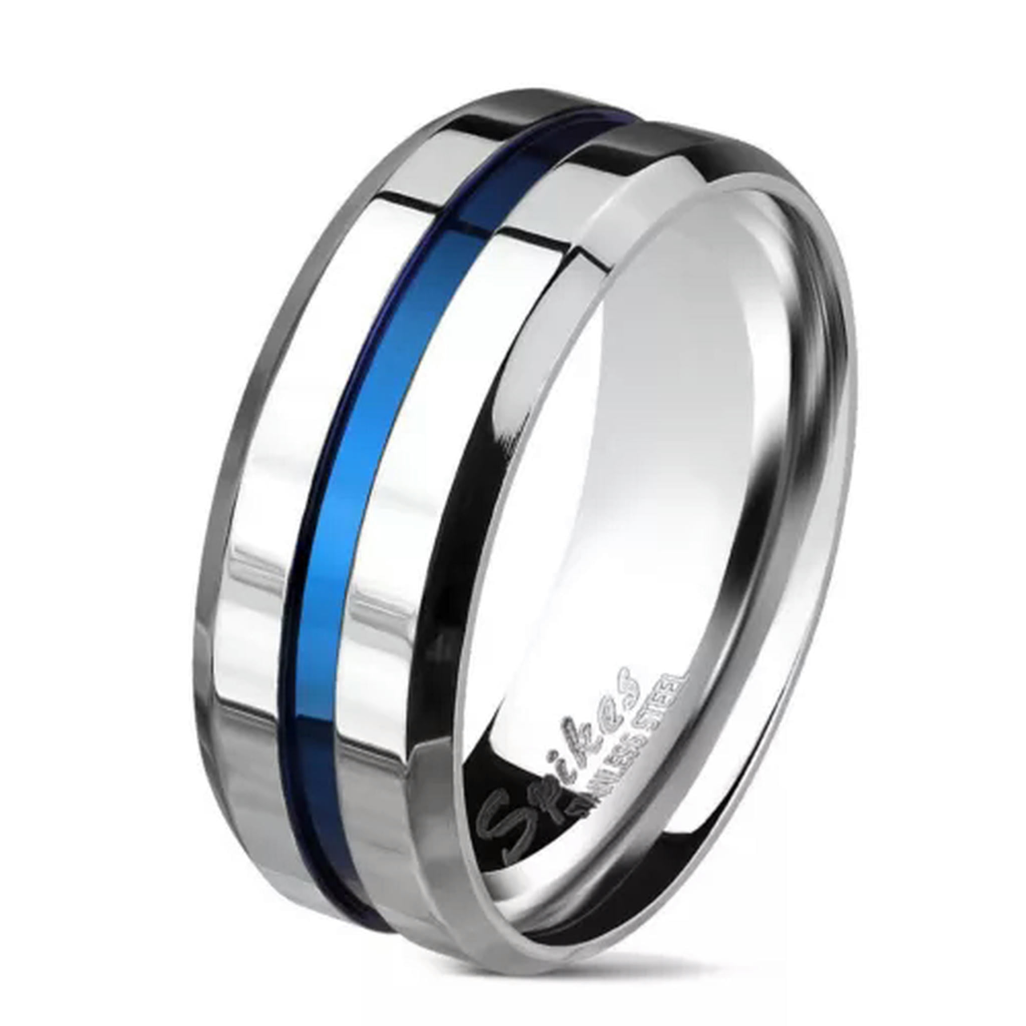MATROOY The Thin Blue Line Ring Stainless Steel Wedding Band Police Law ...