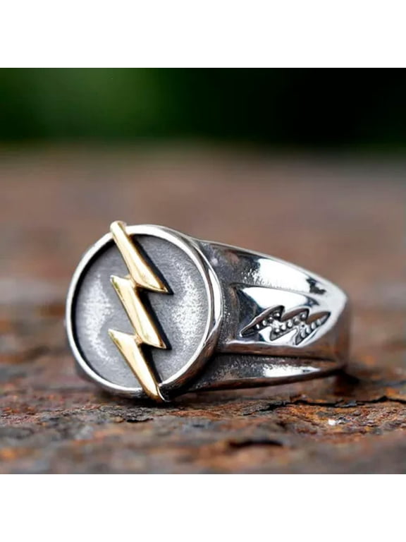 Thor Thunder Stainless Steel Couple Gold Lightning Flash Ring Men's 7-13 Size-13-1 Part gold