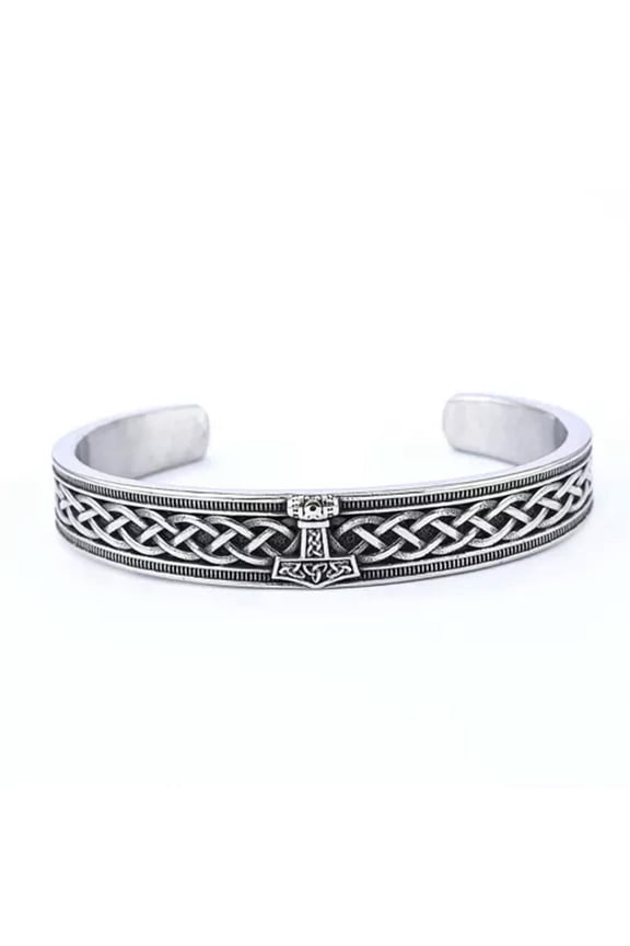 Thor's Hammer Bracelets For Men Women Paracord Amulet Runes Bangles Jewelry-Silver