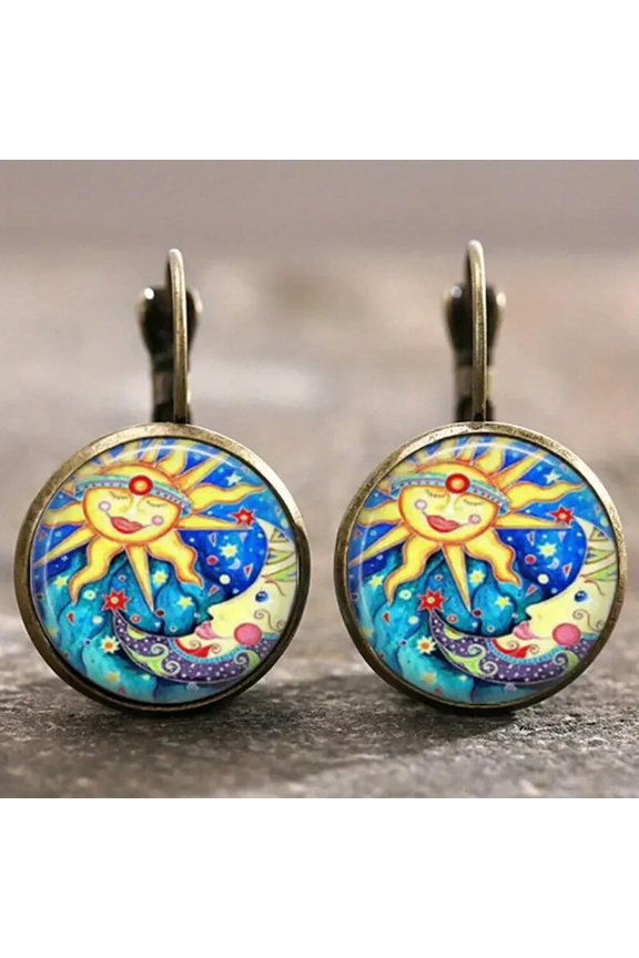 Time Gemstone Sun & Moon Dangle Earrings Jewelry Decor For Women