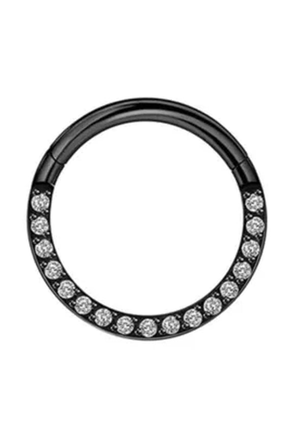 Titanium Crystal Septum Clicker Hinged Segment Hoop Ear Cartilage Nose Rings-black-1.2x10mm