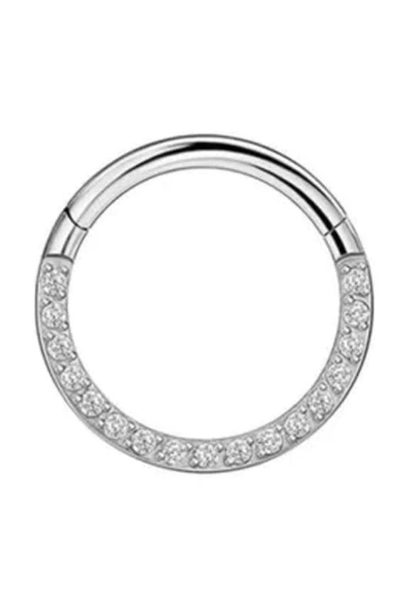 Titanium Crystal Septum Clicker Hinged Segment Hoop Ear Cartilage Nose Rings-silver-1.2x8mm