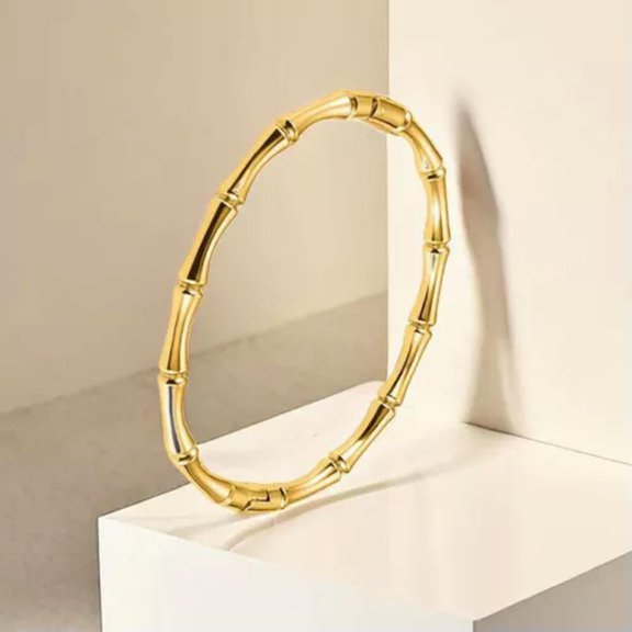 MATROOY Titanium Steel Bamboo Cuff Bracelets Bangles For Woman Wedding Jewelry Gifts-Gold