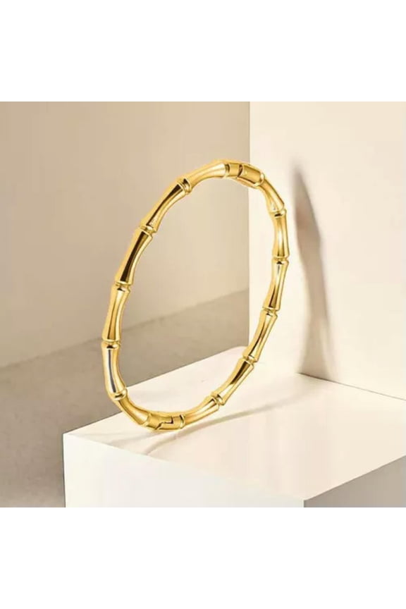 Titanium Steel Bamboo Cuff Bracelets Bangles For Woman Wedding Jewelry Gifts-Gold