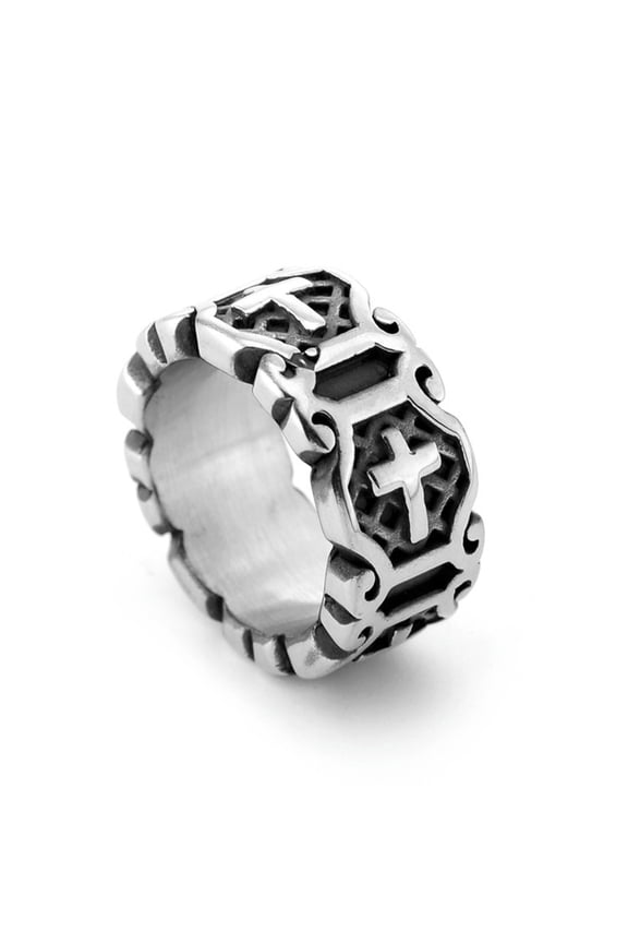 Titanium Steel Cross Ring Man Woman Hip Hop Jewelry Punk Street Accessories-B-8