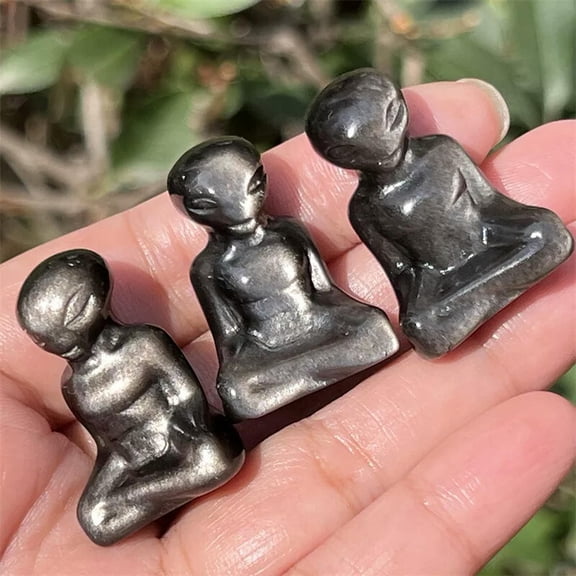 MATROOY Top Natural Silver Obsidian Aliens skull Quartz crystal skull Figurines Gem 3PCS