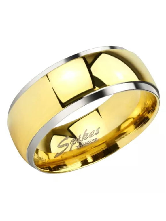 Traditional Wedding Band Mens Gold PVD Plated Titanium Ring 8mm Anniversary-11
