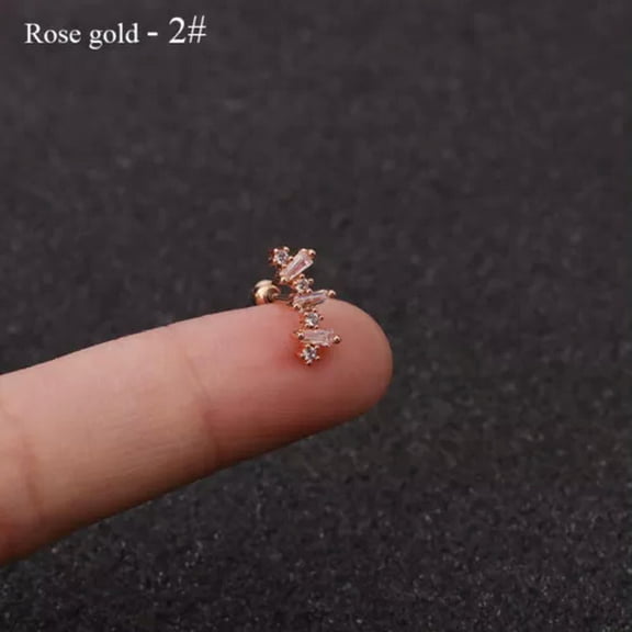 MATROOY Tragus Helix Cartilage Earring * Flat Disc Back Labret * Crystal Upper Ear Stud-rose gold2