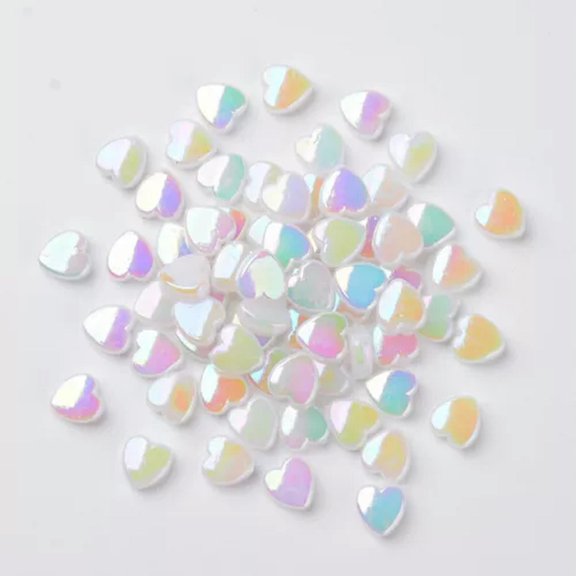 MATROOY Transparent Acrylic Heart Beads AB Color Dyed Glossy Flat Loose Spacer Bead 8mm-White - 400pcs