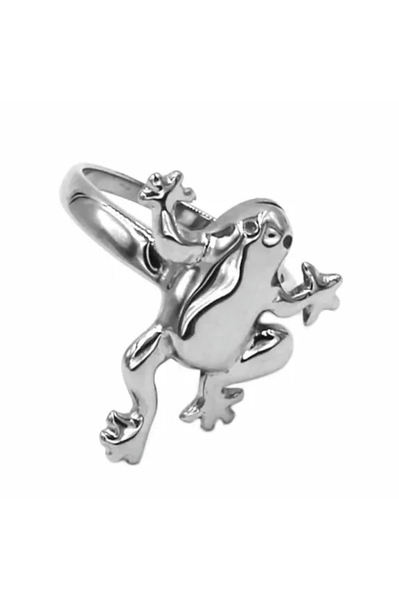 Tree Frog Ring Womens Silver Stainless Steel Rain Forest Thumb Band-12