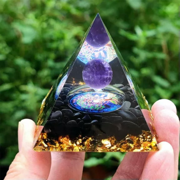MATROOY Tree Life Space Crystal Quartz Sphere Orgonite Pyramid Chakra Energy Orgone-#2 Amethyst+Obsidian
