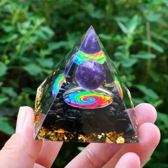 MATROOY Tree Life Space Crystal Quartz Sphere Orgonite Pyramid Chakra Energy Orgone-#7 Amethyst+Obsidian