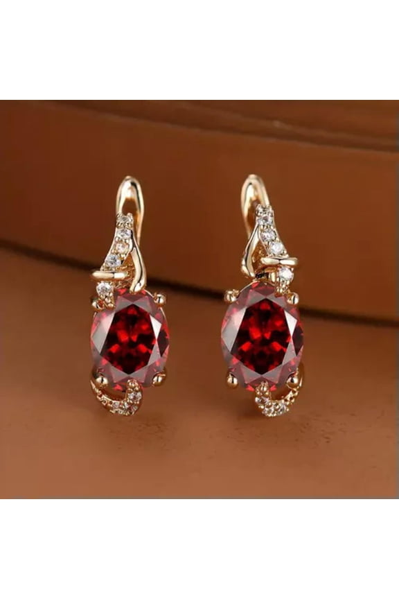 Trendy Sapphire Stud Earrings Round Oval Cut Red Stone Drop Earrings
