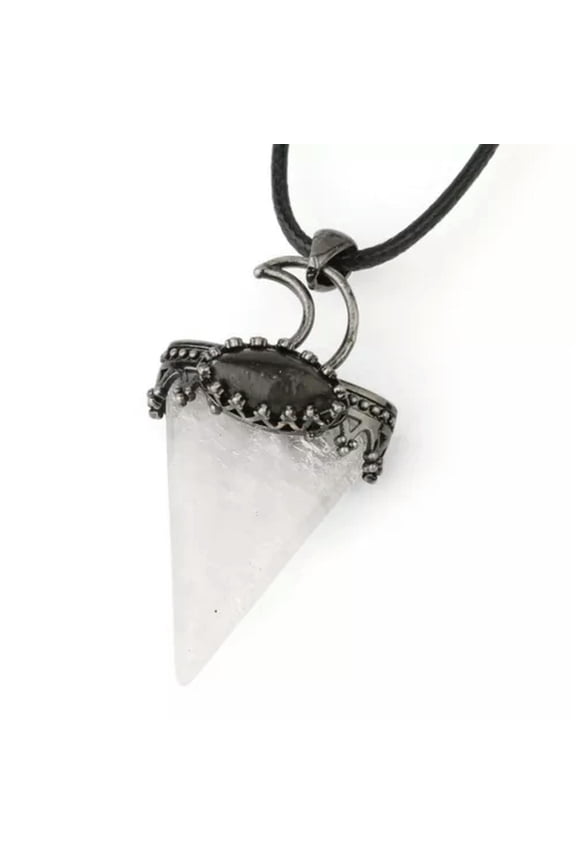 Triangle Rock Quartz Rose Quartz Stone Moon Pendant Energy Reiki Healing Amulet-Clear Quartz