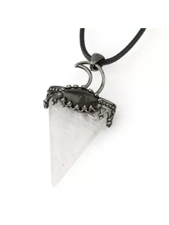 Triangle Rock Quartz Rose Quartz Stone Moon Pendant Energy Reiki Healing Amulet-Clear Quartz