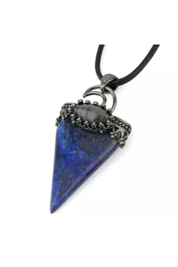 Triangle Rock Quartz Rose Quartz Stone Moon Pendant Energy Reiki Healing Amulet-Lapis Lazuli
