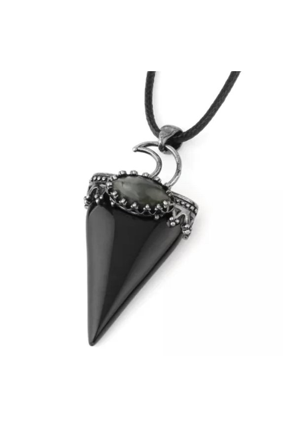 Triangle Rock Quartz Rose Quartz Stone Moon Pendant Energy Reiki Healing Amulet-Obsidian