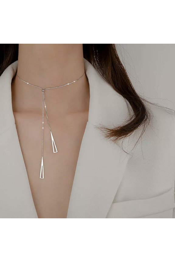 Triangular Geometric Adjustable Pull Pendant Necklace Long Tassel Sweater Chain