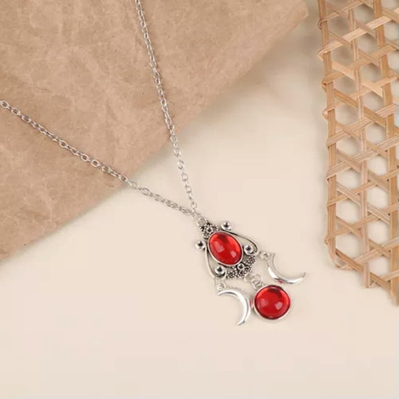 MATROOY Triple Goddess Moon Pendant Necklace Crystal Moon Necklace For Women Gift-Red-