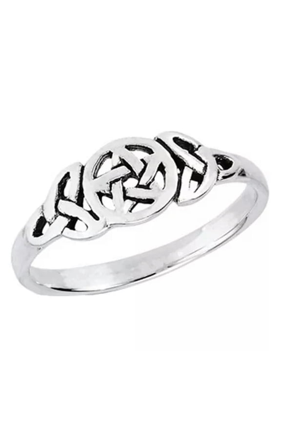 Triple Goddess Ring 925 Sterling Silver Womens Pagan Pentacle Crescent Moon Band-7