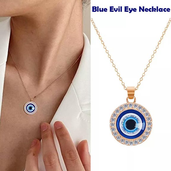 MATROOY Turkish Hamsa Lucky Blue Evil Eye Zircon Pendant Necklace Charm Women Jewellery