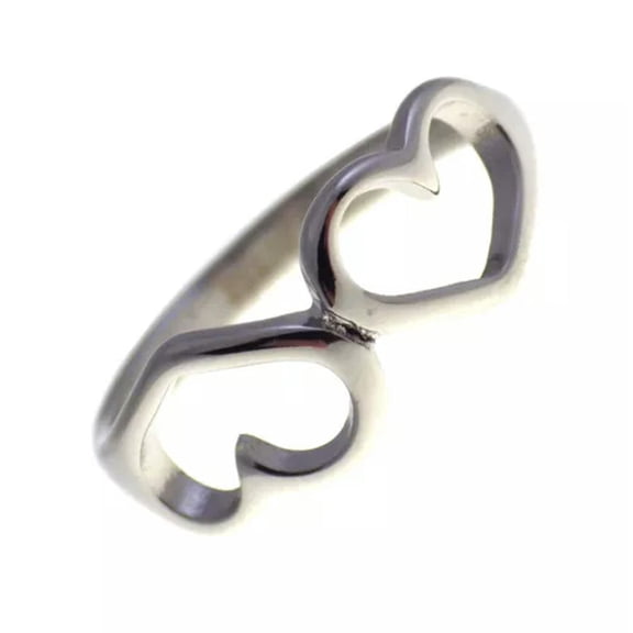 MATROOY Twin Heart Ring Womens Silver Stainless Steel Promise Pregnancy Band Sizes 4-8-6