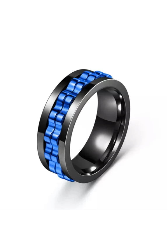 Unisex Couple Ring Gift Gear Rotating Ring Chain Spinner Ring Jewelry Fashion US-black blue-10