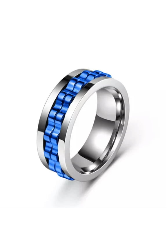 Unisex Couple Ring Gift Gear Rotating Ring Chain Spinner Ring Jewelry Fashion US-silver blue-8
