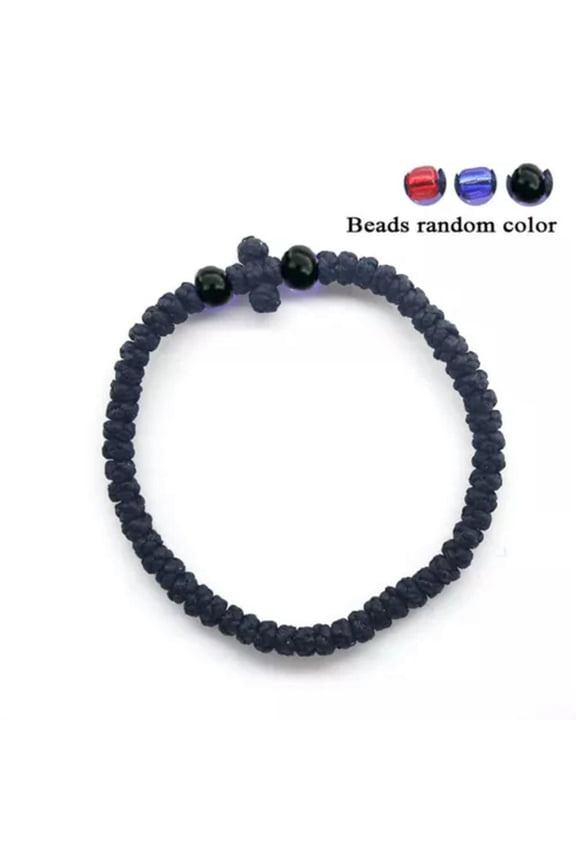 Unisex Cross Wristband Hand Chain Rope Knot Handmade Hand-woven Red String & ➳-black-Beads random color