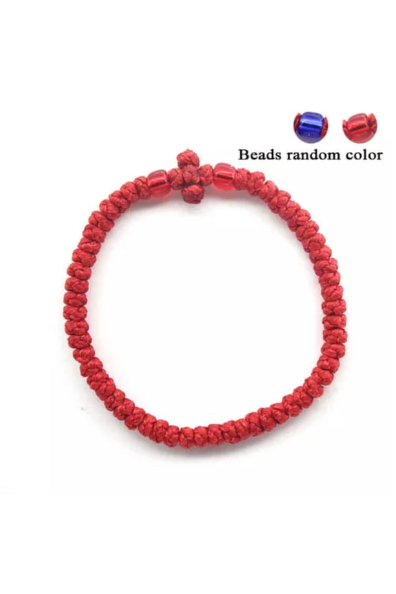 Unisex Cross Wristband Hand Chain Rope Knot Handmade Hand-woven Red String & ➳-red-Beads random color