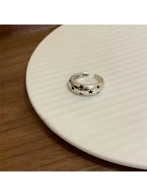 Unisex Hip Hop Pentagram Ring Metal Punk Style Open Ring Adjustable Fashion Ring-Silver 3