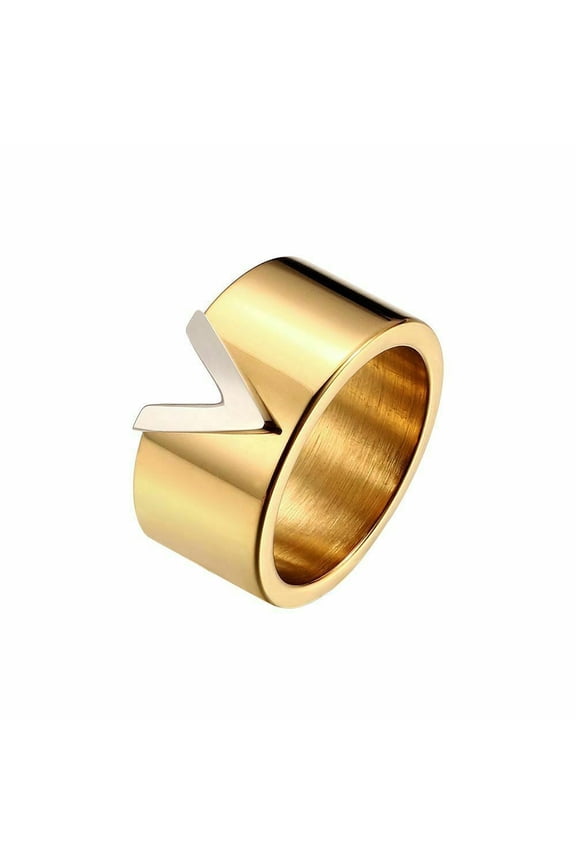 V Shape Stainless Steel Rings Lover High Polished Rose Gold Color-9-Gold