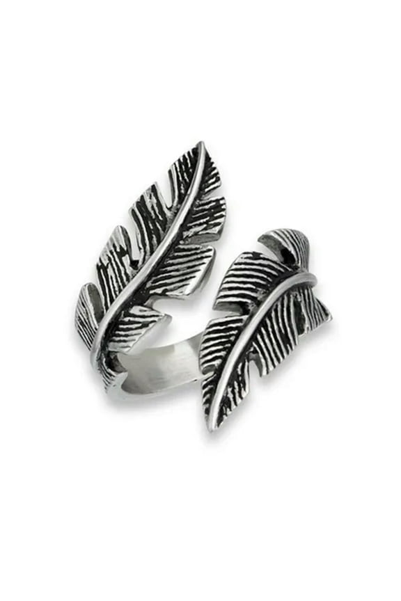 Valkyrie Feather Ring Stainless Steel Open Adjustable Norse Viking Band-9