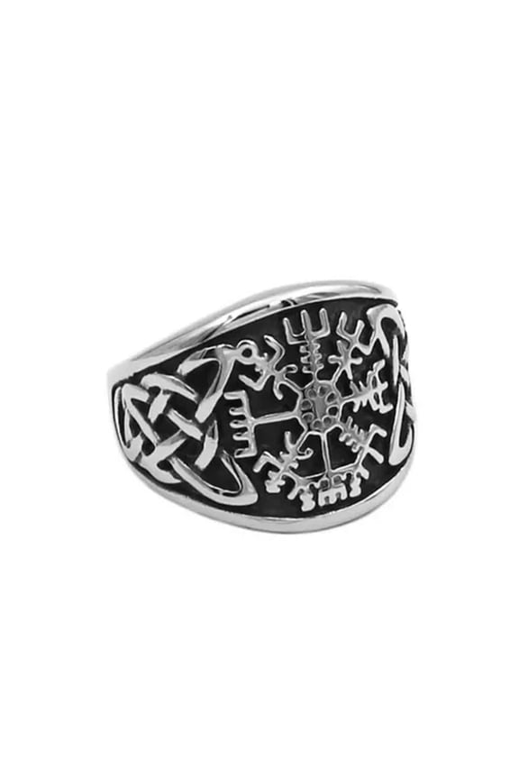 Vegvisir Viking Compass Ring 316L Stainless Steel Norse Protection Rune Band-10
