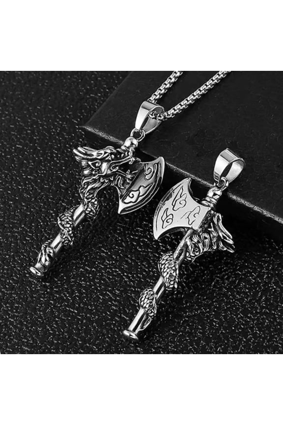Viking Axe w. Dragon Pendant Necklace Punk Rock Biker Jewelry For Men Chain 24"
