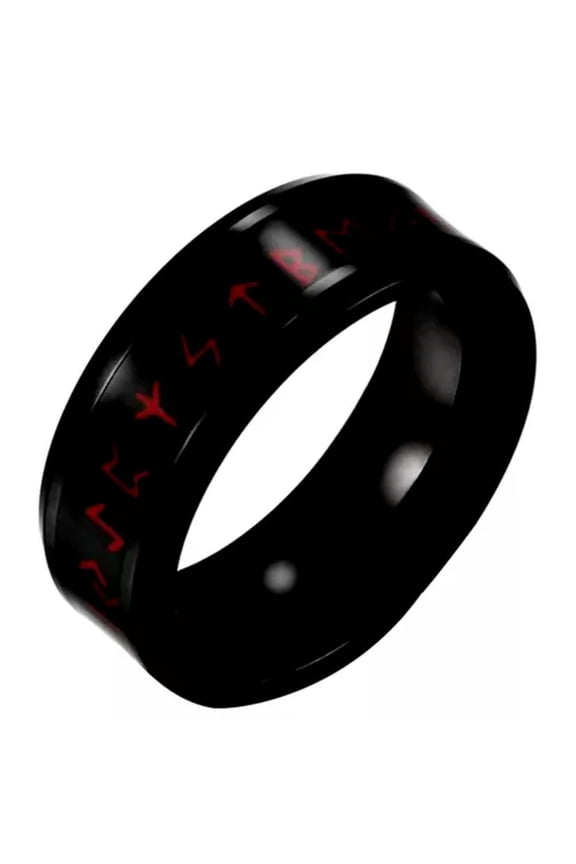 Viking Ghost Rune Ring Red Black Stainless Steel Norse Druid Luck Fortune Band-7